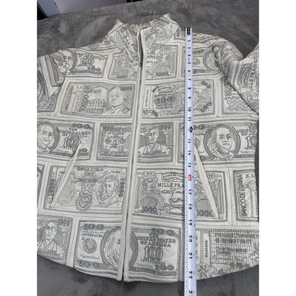 VTG RARE 90s Pelle Moda White Leather Money Print Jacket Sz L Currency $$$ - Picture 13 of 16